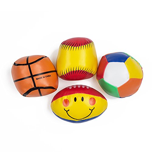 Toyerbee Mini Soft Stuffed Balls with Smile Face for Baby Foam Sports Set of 4 ( Football, Soccer Ball, Baseball, Basketball )