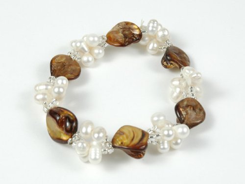 Click here to buy White Fresh Water Pearl & Shell Bracelet 7 - assorted shell color.