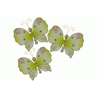 Hanging nylon butterfly craft nursery bedroom girls room ceiling wall decor, wedding birthday party baby bridal shower decorations - Emily Butterfly craft d?cor - 3' yellow - set of 3