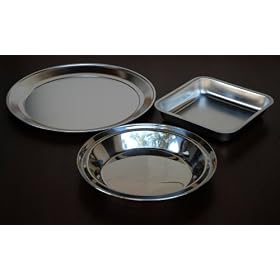 Deluxe 3 (Three) Stainless Steel Bakeware Set with Pizza Pan, Pie Plate and Cake Pan