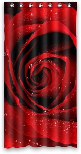 36" x 72" Flesh Red Rose Flower with Raindrop Design Bathroom Mildew Proof Polyester Fabric Shower Curtain