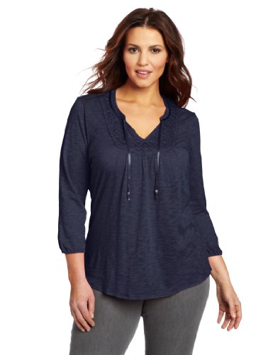 Lucky Brand Women's Plus-Size Camille Top, American Navy, 2X