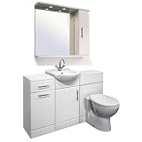 450mm White Gloss Unit, Back to Wall Toilet, Laundry with 750mm Mirror