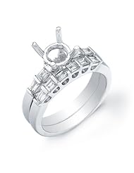 14k White Gold 0.29 Ctw Diamond Baguette Bridal Set - Size 7