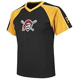 MLB Boys' Pittsburgh Pirates Jetstream Short Sleeve Raglan Overdyed Tee (Black/Yellow Gold/White, Medium)