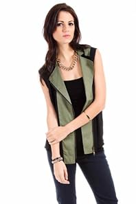 Romeo and Juliet Couture Sheer Zippered Vest in Olive and Black