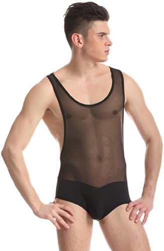 Sportwear Mens Mesh Bodywear V Back Slim Stretch (M(Fits US S), Black)