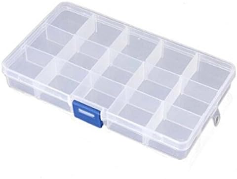 Transparent Grid Organizer Storage Container Box with Adjustable dividers for Jewelry, beads, Fish Hooks, pills and more, 15 grids