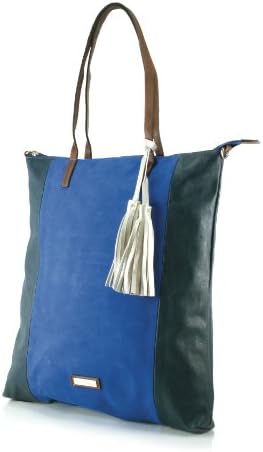 Pixie Mood Navy Blue North South Colorblock Soft Faux Suede "Myla" Tote Handbag With Tassel