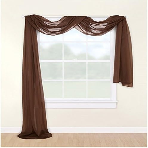 Redbirdlinen 1pc Brown Sheer Valance Scarf 216" Long Beautiful Elegant Voile Topper