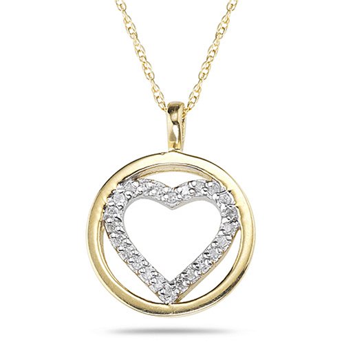 10k Yellow Gold Circle and Heart Pendant (1/8 cttw, I-J Color, I2-I3 Clarity)