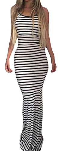 Uncinba Women's Summer Sexy All-match Striped Fishtail Maxi Dress