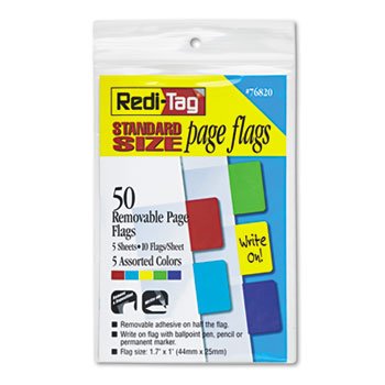 New-Redi-Tag 76820 - Removable Page Flags, Red/Blue/Green/Yellow/Purple, 10/Color, 50/Pack - RTG76820