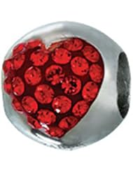 Zable(tm) Sterling Silver Heart with Red Crystals Pandora Compatible Bead / Charm