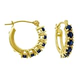 14k Yellow Gold Sapphire Mini Hoop Earrings