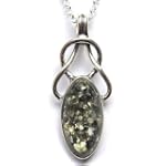 Green Amber and Sterling Silver Celtic Pendant, 18"