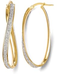 14k Yellow gold Leslies Polished Glitter Infused Oval Twist Hoop Earrings