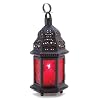 Red Glass Metal Moroccan Candle Holder Hanging Lantern