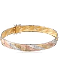 Tri-Colored Gold Plated Sterling Silver Ribbed Flex Bangle Bracelet, 7.25