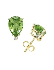 12X8mm Pear Peridot and Diamond Stud Earrings in 14K Yellow Gold