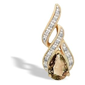14K Yellow Gold Genuine Pear Smoky Quartz and Diamond Flame Pendant by Jewels For Me