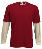 Fruit of the Loom plain layered long sleeve t-shirt Brick red and natural XL (44 - 46 inch chest)