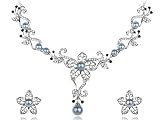 Faux Pearl Swarovski Crystal Element Hibiscus Flower Dangle Earring Necklace Set