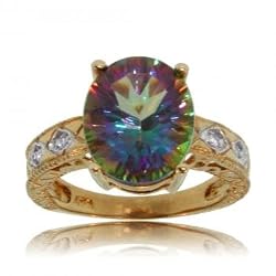 Mystic Fire Topaz & Diamond Ring in Solid 14K Yel Gold Size 7