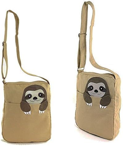 Comeco Sleepyville Critters Tan Canvas Shoulder Bag With Peeking Sloth Patch