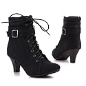 Damen Schuhe, STIEFELETTEN, SCHNÜR ANKLE BOOTS, Q1165, Synthetik in hochwertiger Leder Optik