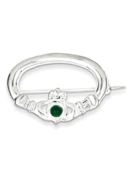 Sterling Silver Green CZ Claddagh Pin