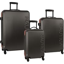 Nautica Luggage Ahoy 3 Piece Hardside Spinner Outer Shell Set, Grey/Orange, One Size
