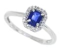 0.48Ct Emerald Cut Genuine Sapphire and Diamond Ring in 14Kt White Gold
