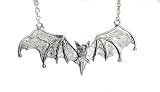 5" Silver Gothic Vampire Bat Necklace Deathrock Rockabilly Dracula Halloween