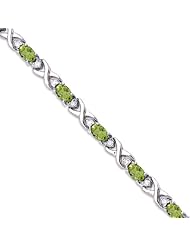 14k White Gold Natural Peridot And Diamond Tennis Bracelet