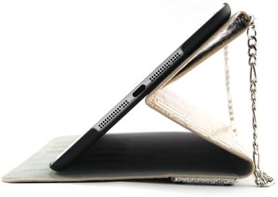 BLING Apple iPad Mini Light Brown Crocodile Leather Auto Sleep/ Wake Stand Case Cover With Sparkling Rhinestone Flowers / One (Yellow) Stylus Pen /Iron Hand Strap Included