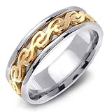TETHRA 14K Two-Tone Gold Celtic Waves Wedding Band Ring