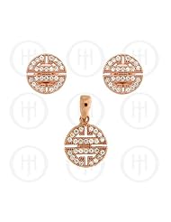 Sterling Silver -Micro Pave Earrings Rose Colour Pendant Set (PS-1025-