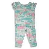 B.T. Kids - Infant Baby Girls Short Sleeved Cotton Pajama Set, Aqua, Pink
