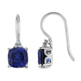 Created Sapphire Earrings with Diamonds 2.20 Carat (ctw) in 10K White Gold