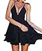 Kearia Women Sexy Deep V Neck Spaghetti Strap Pleated Ruffle Short Skater Mini Dress