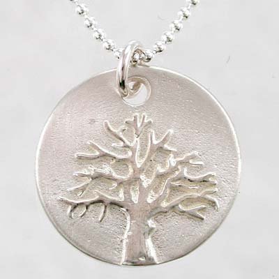 Round Tree of Life Pendant in Matte Finished Sterling Silver on a 16" Bead Chain, #8882