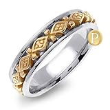 EUGUEIN 14K Two-Tone Gold Celtic Style Wedding Band Ring