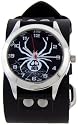 Spider White Trendy Design Round Steel Black Arabic Numbered Dial Punk Biker Gothic Black Spider Print Wide Leather Wristband Watch