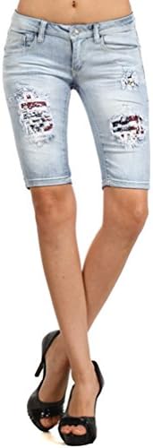 MACHINE JEANS Destroyed Distressed Denims Light Wash Bermudas Size 13