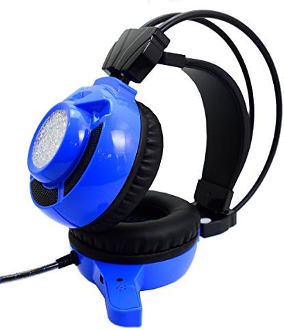 Coolily LED 3.5mm Stereo Gaming LED Lighting Over-Ear Headphone Headset Headband with Mic for PC Computer Gaming (blue)