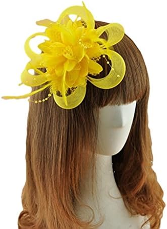 Fast Sister Women's Fascinators Flowers side clamp Feather Ascot Fascinator Hat Hairclip - yellow