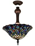 Peacock Semi Flush Tiffany Stained Glass Ceiling Lighting Fixture 20 Inches W