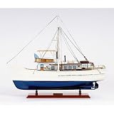 Fishing Boat Trawler Motor Yacht Wooden Model 25 Ship by Old Modern Handicrafts