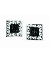 10K White Gold 0.2cttw Gift Box Style Prong Set Black and White Round Diamond Earring